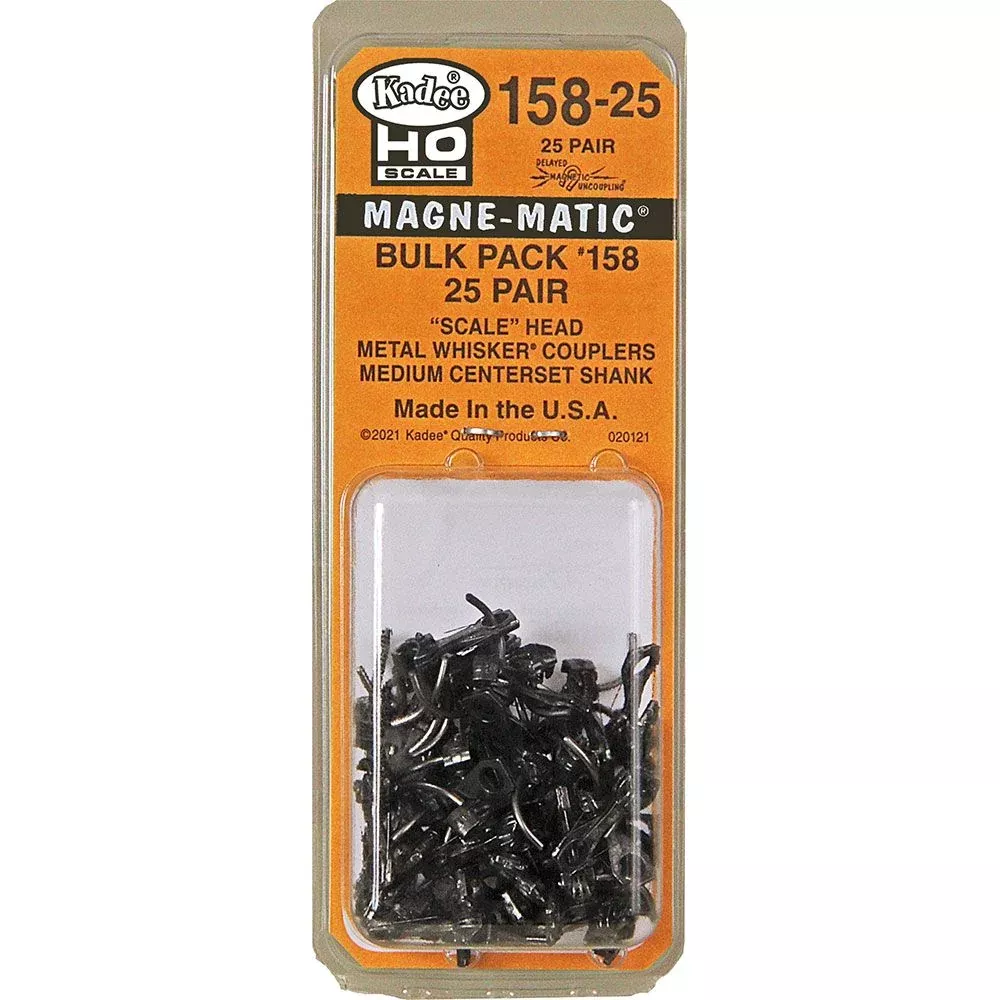 #158-25 HO Scale Bulk Pack - 25 pair #158 Scale Whisker Metal Couplers - Medium (9/32") Centerset Shank