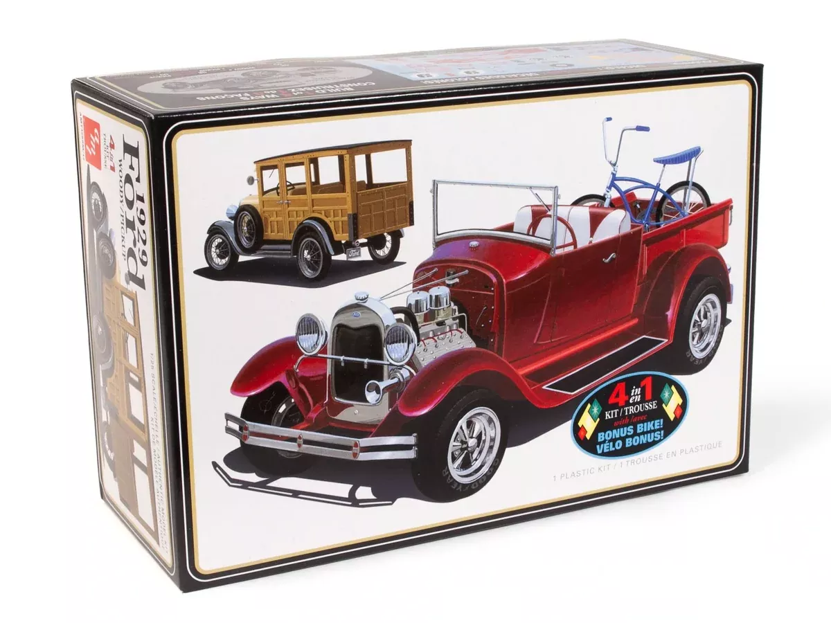 '29 Ford Woody Pickup 4-in-1 (1/25 Scale) Plastic Vehicle Model Kit AMT1269M