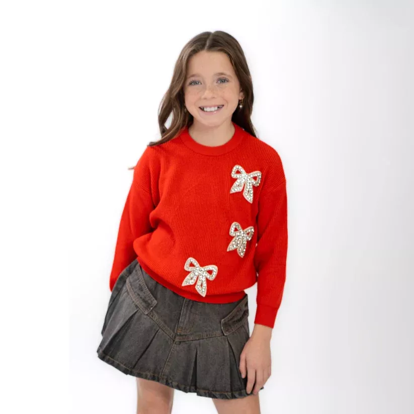 3 Bows on Red Crewneck Sweater