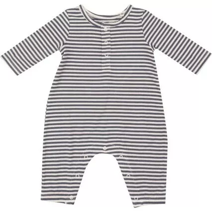 Angel Dear Raglan Henley L/S Romper - Navy and Oat Stripe