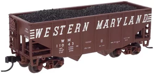 Atlas 41286 WESTERN MARYLAND 55 Ton Fishbelly Hopper Oxide Red/White #11001 N Scale Like New