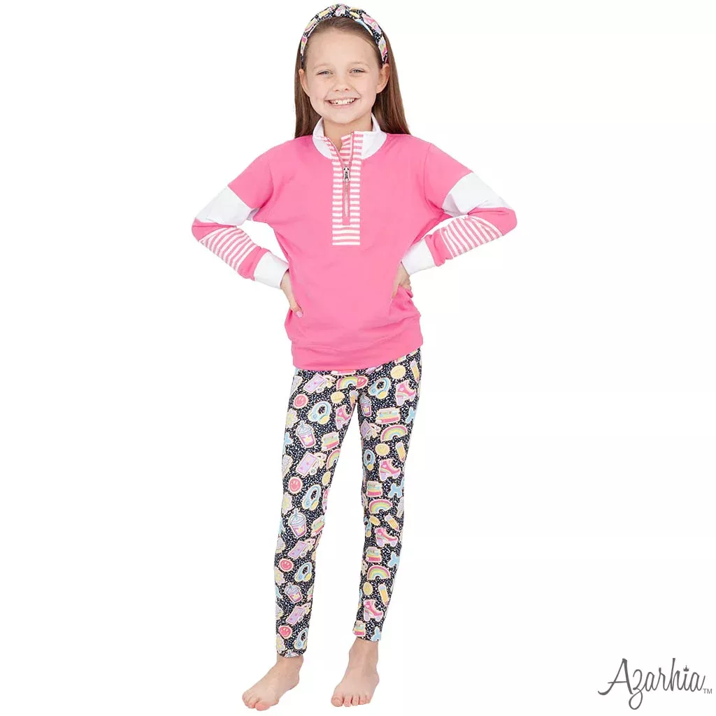 Azarhia Color Block Pink Long Sleeve Zip Sweatshirt