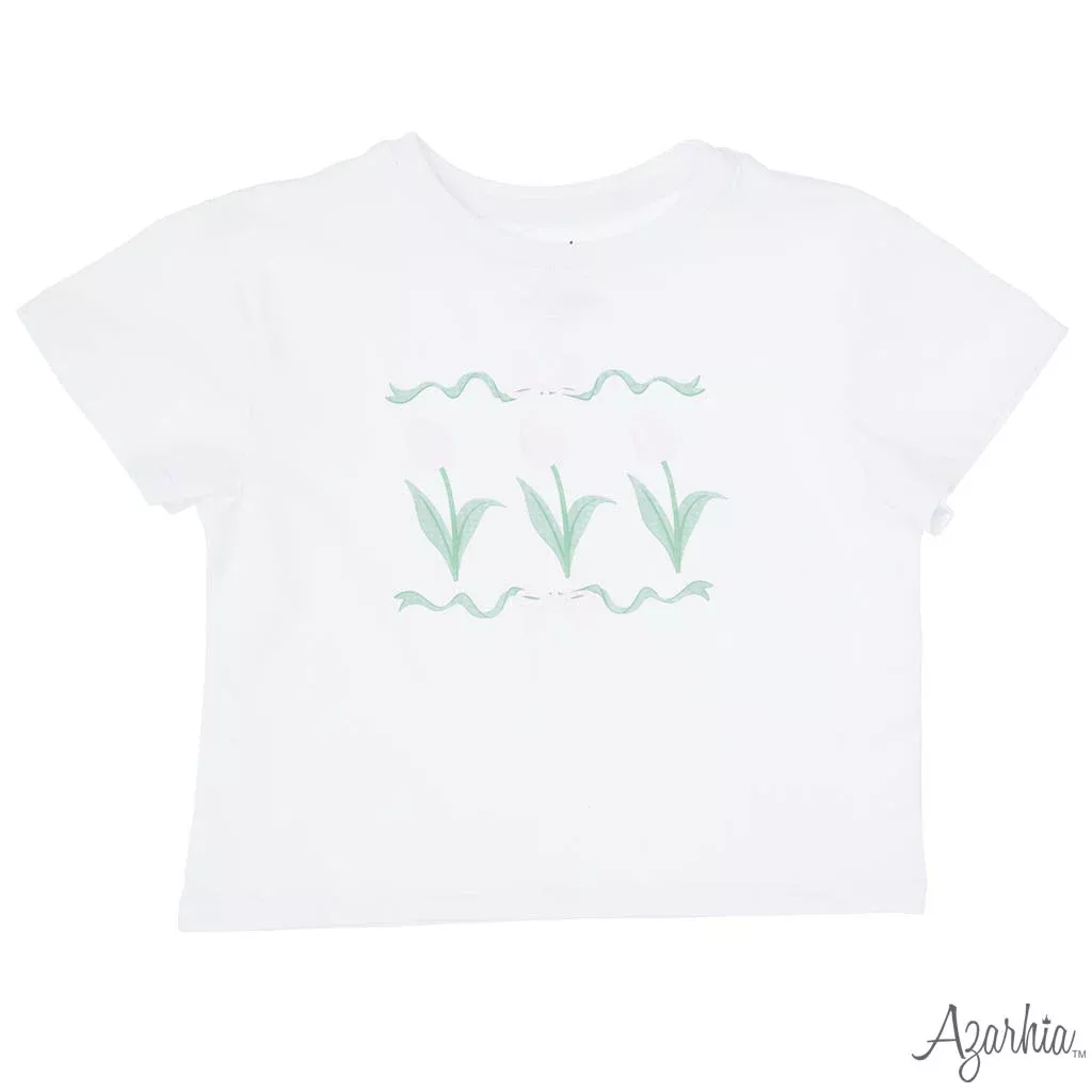 Azarhia White Boxy Tee - Easter Tulips