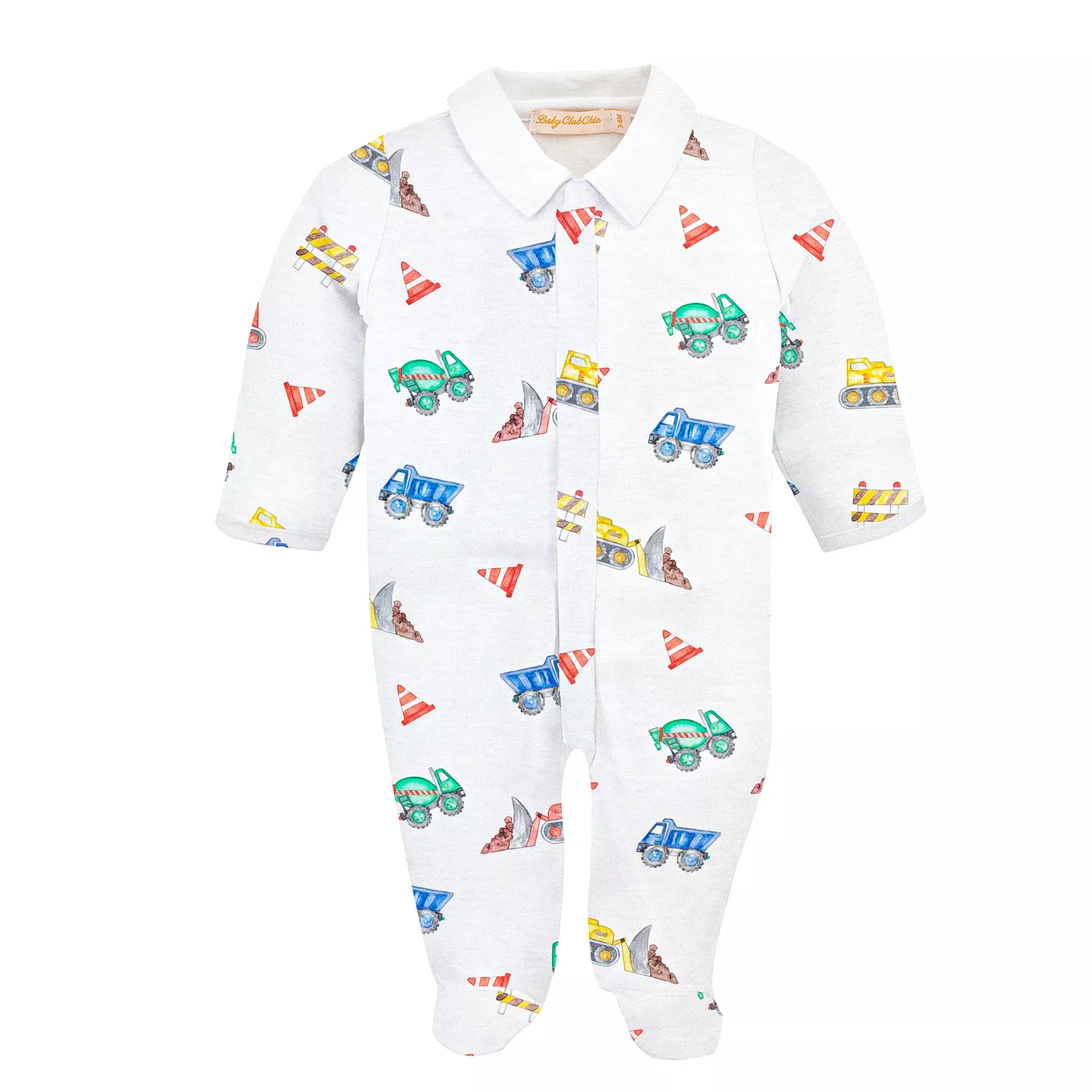Baby Club Chic Construction Trucks Footie w/collar