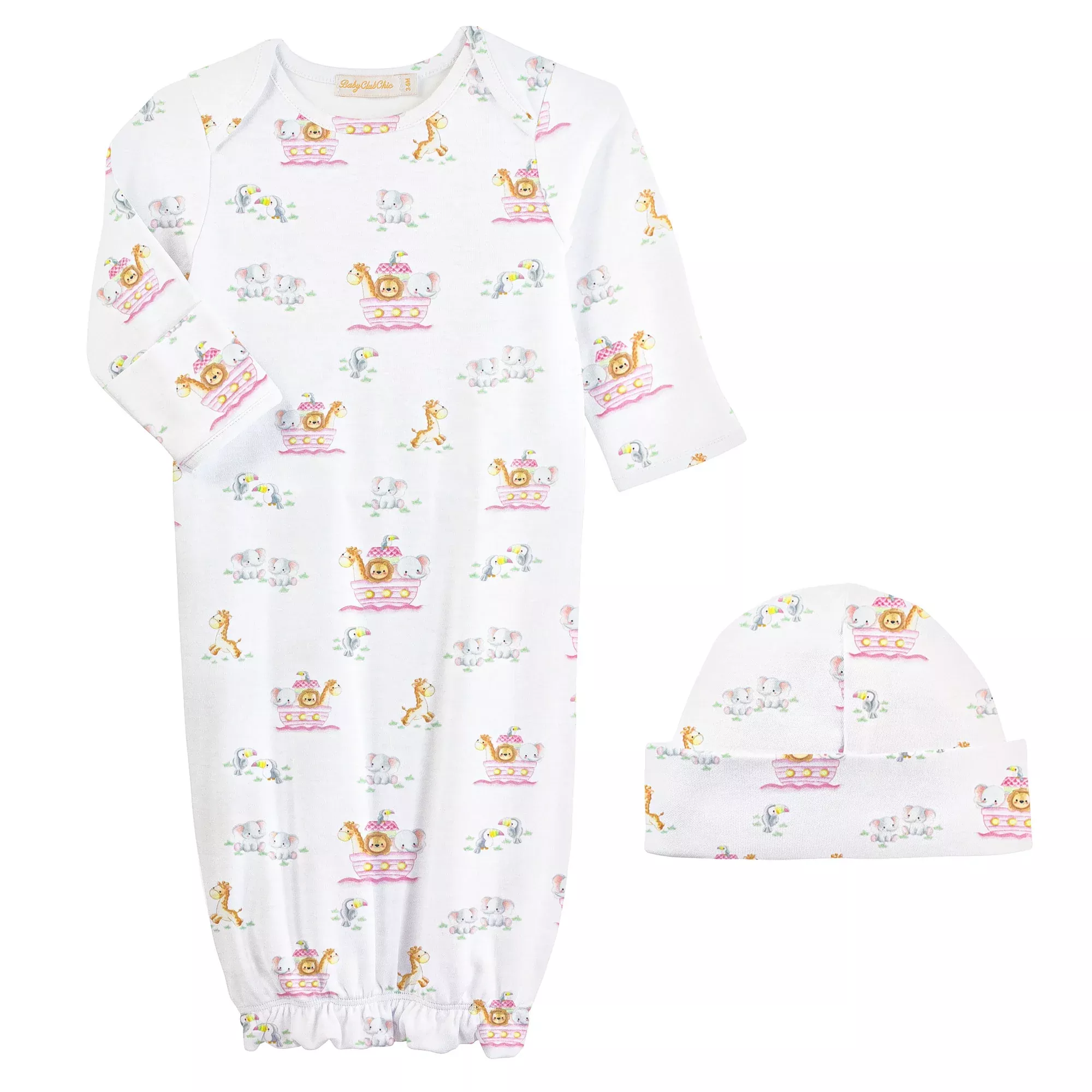 Baby Club Chic Noah's Ark Pink Gown and Hat Set