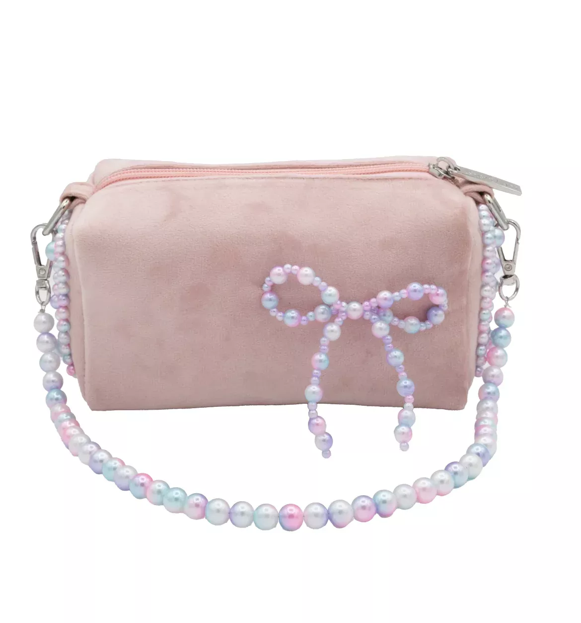 Bari Lynn Pink Velvet Pearl Bow Handbag