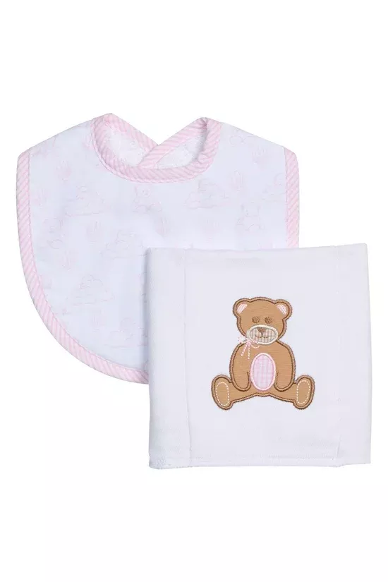 Basic Bib and Burp Boxed Set - Pink Teddy Bear