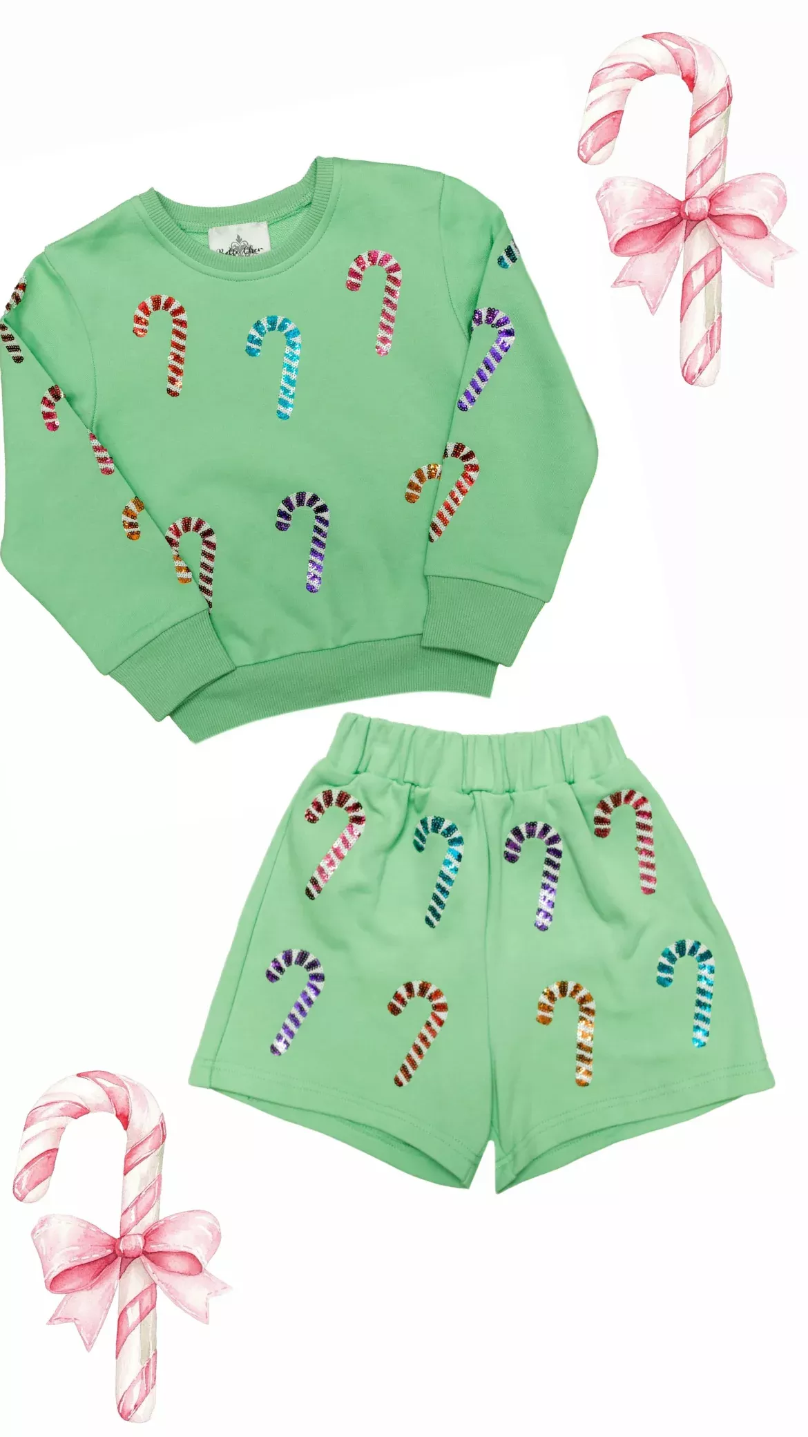 Belle Cher 2Pc Sequin Candy Cane Short Set