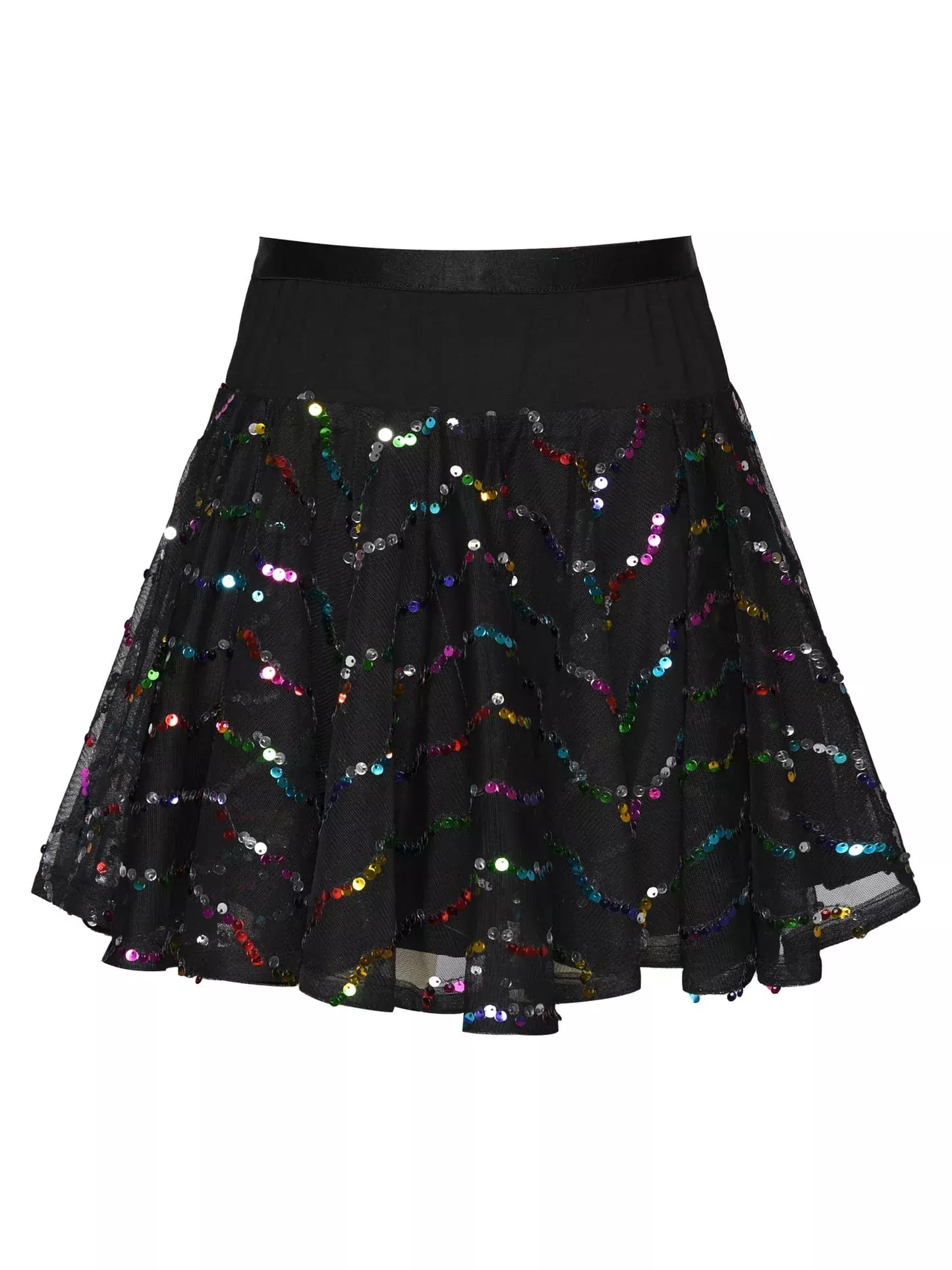 Black Colorful Sequin Mesh Circle Skirt