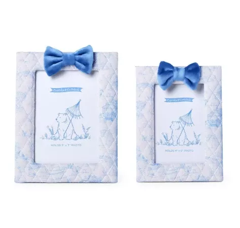 Blue Animal Toile Quilted Photo Frames with Bow