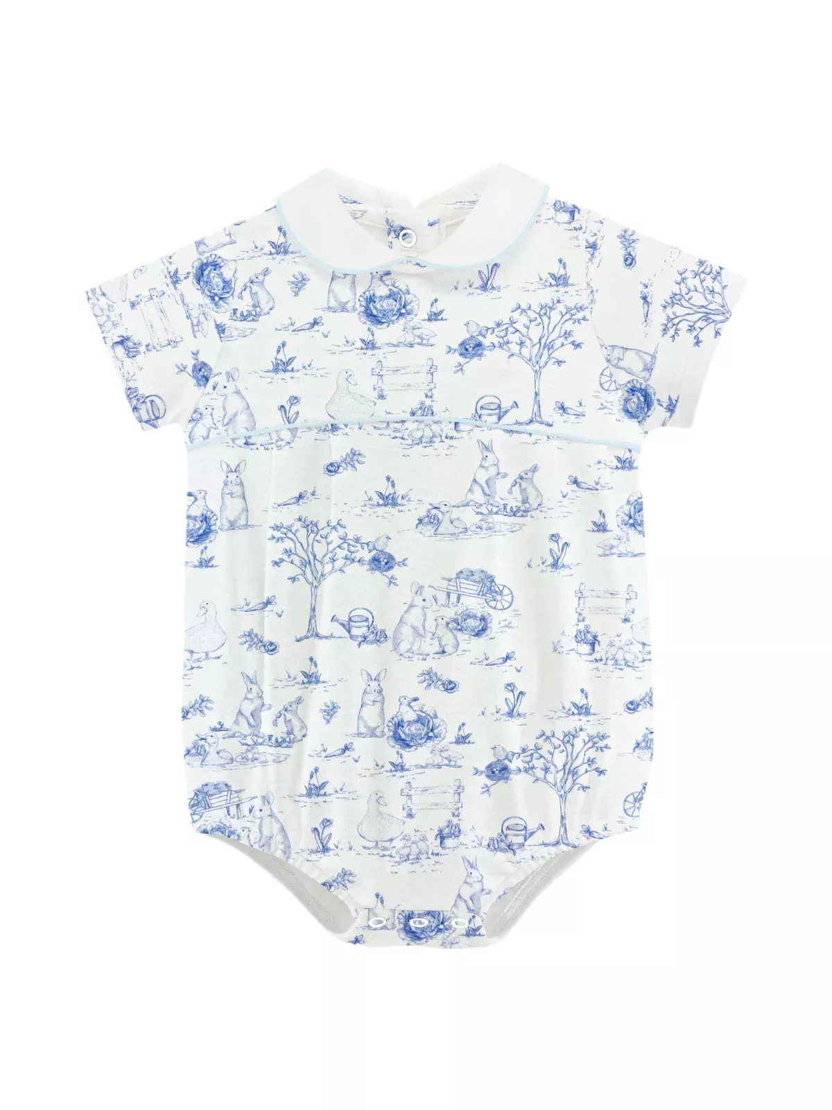 Blue Toile Bunnies Bubble W/ Round collar