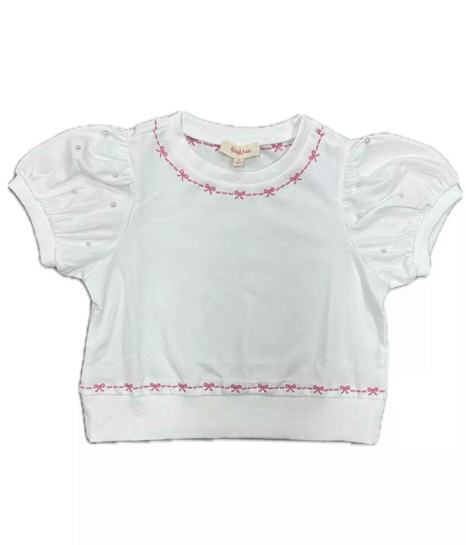 Bow & Pearl Puff Sleeve Terry Top