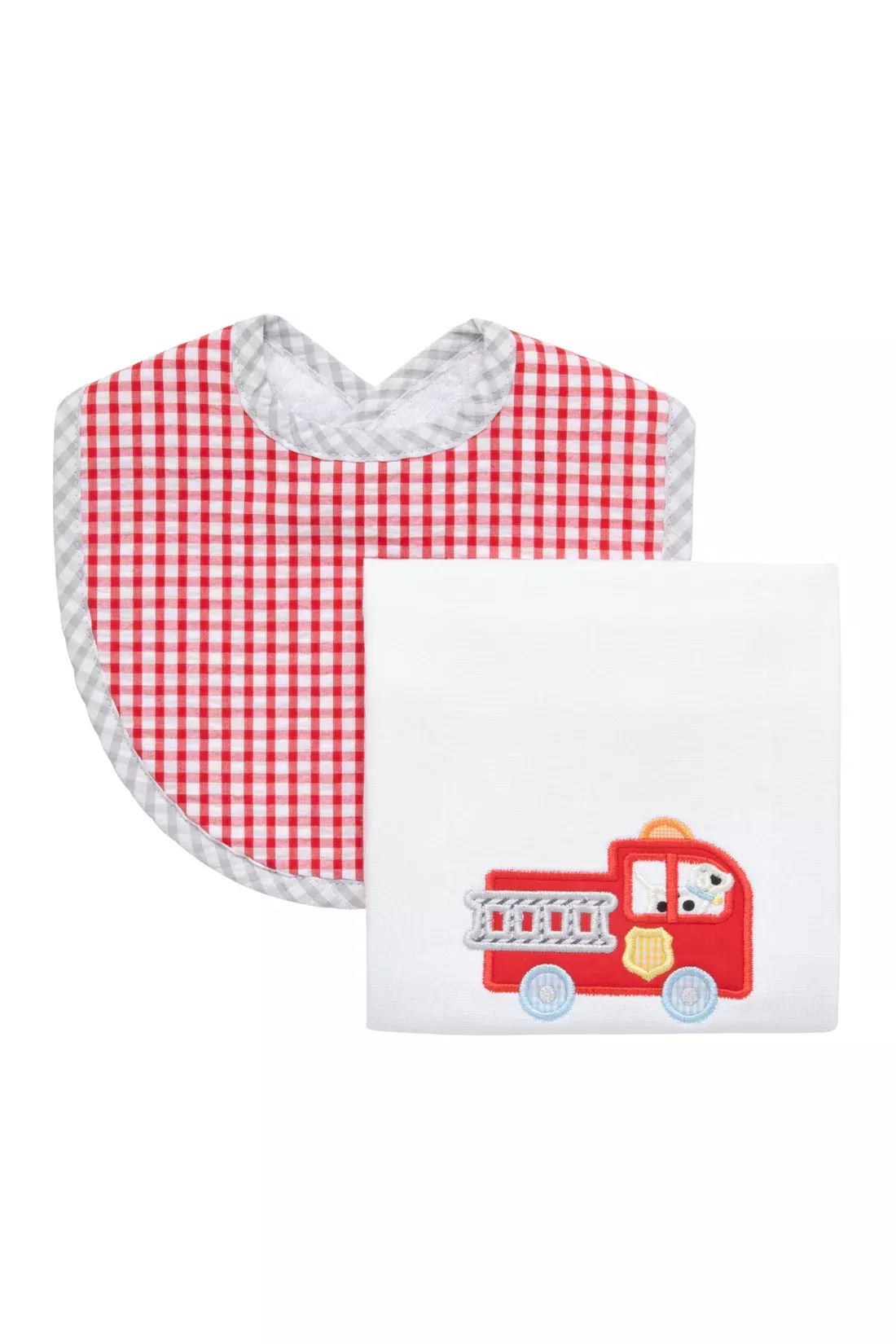 Boxed Applique Bib and Burp Cloth Set - Fire Truck