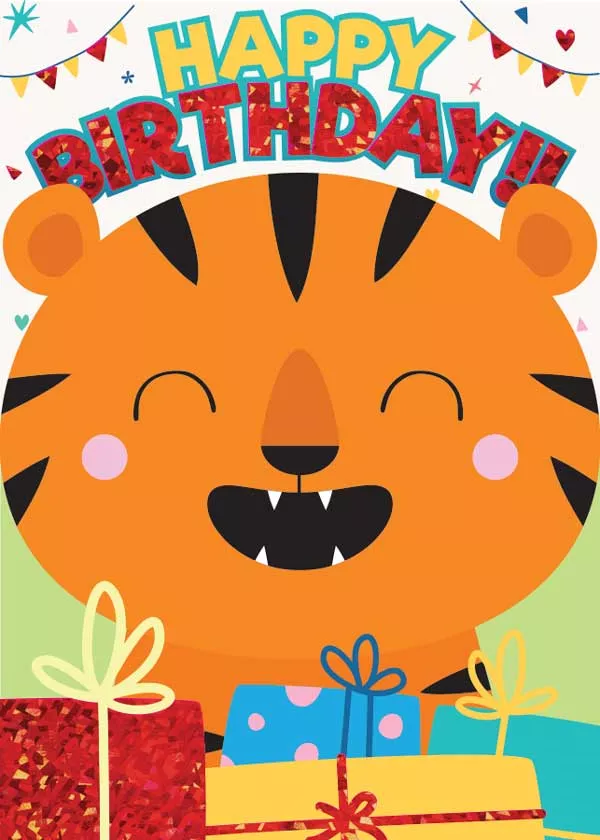 Children's Birthday Card -Tiger Foil