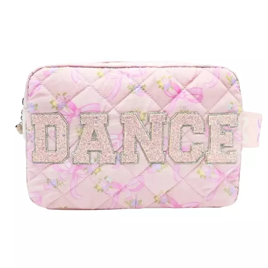 DANCE Quilted Floral Bow Printed Cosmetic Pouch