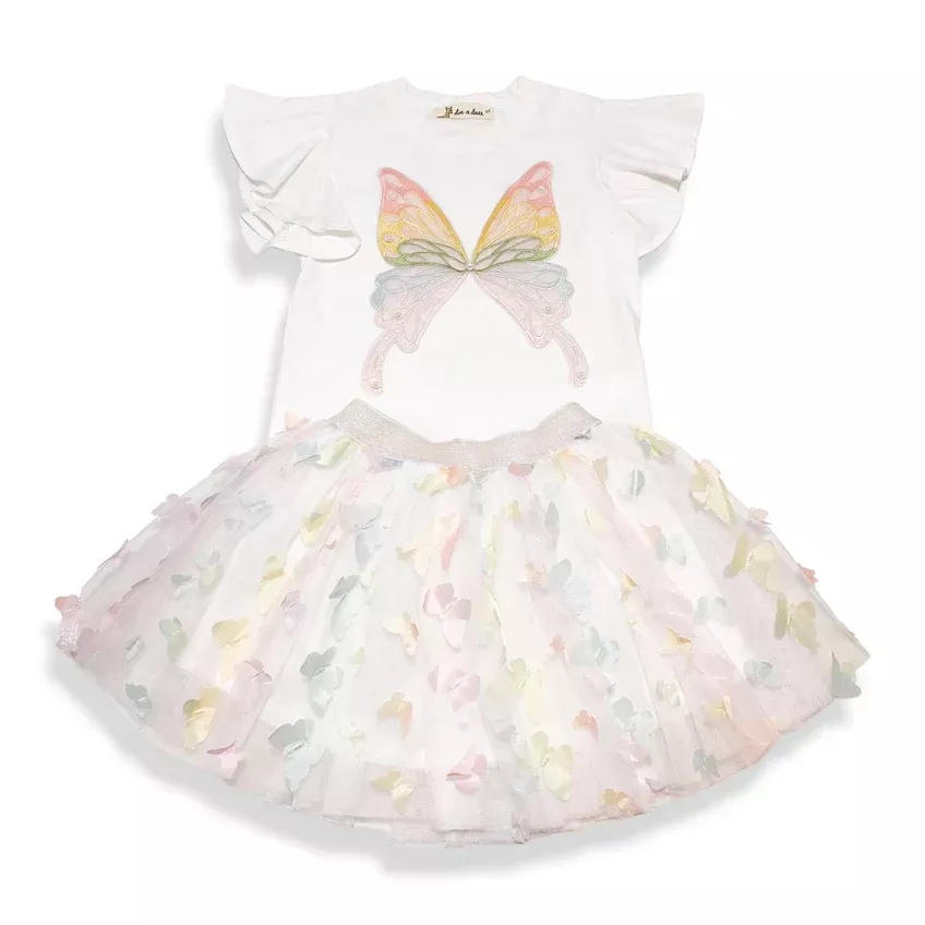 Doe A Dear Butterfly Embroidered Tee & 3D Tutu 2Pc Set