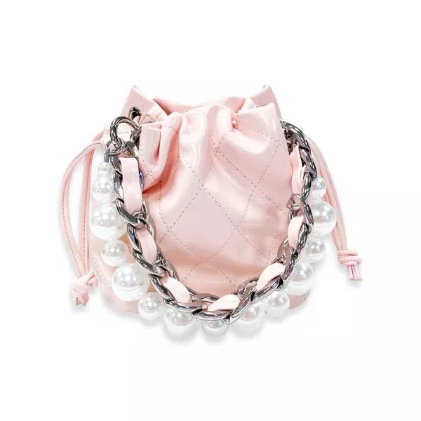 Doe-A-Dear Pink Pearl Handle Quilted Bucket Bag