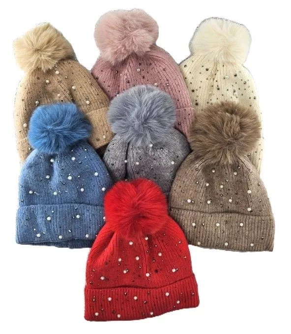 Fall/Winter Beanie with Rhinestone and Pearl Beads