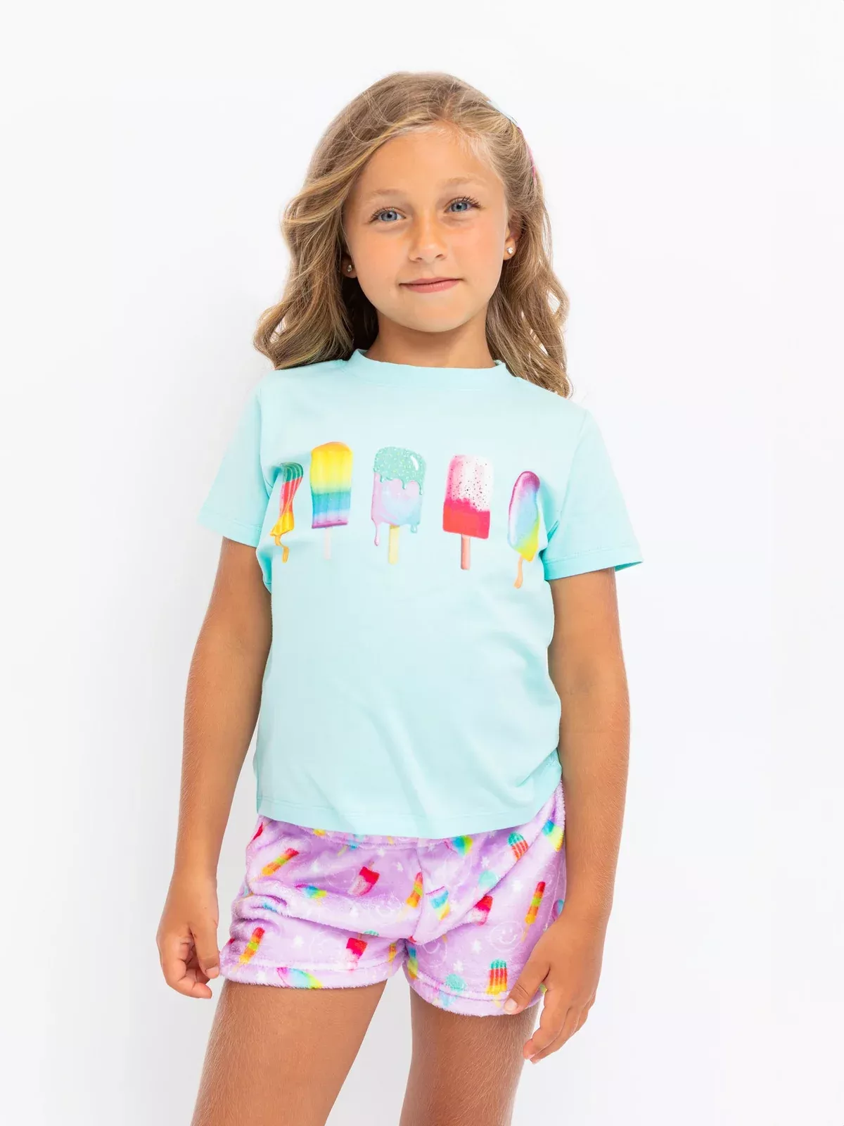 Girls Lavender Popsicle Print Plush Lounge Pajama Sleep Shorts