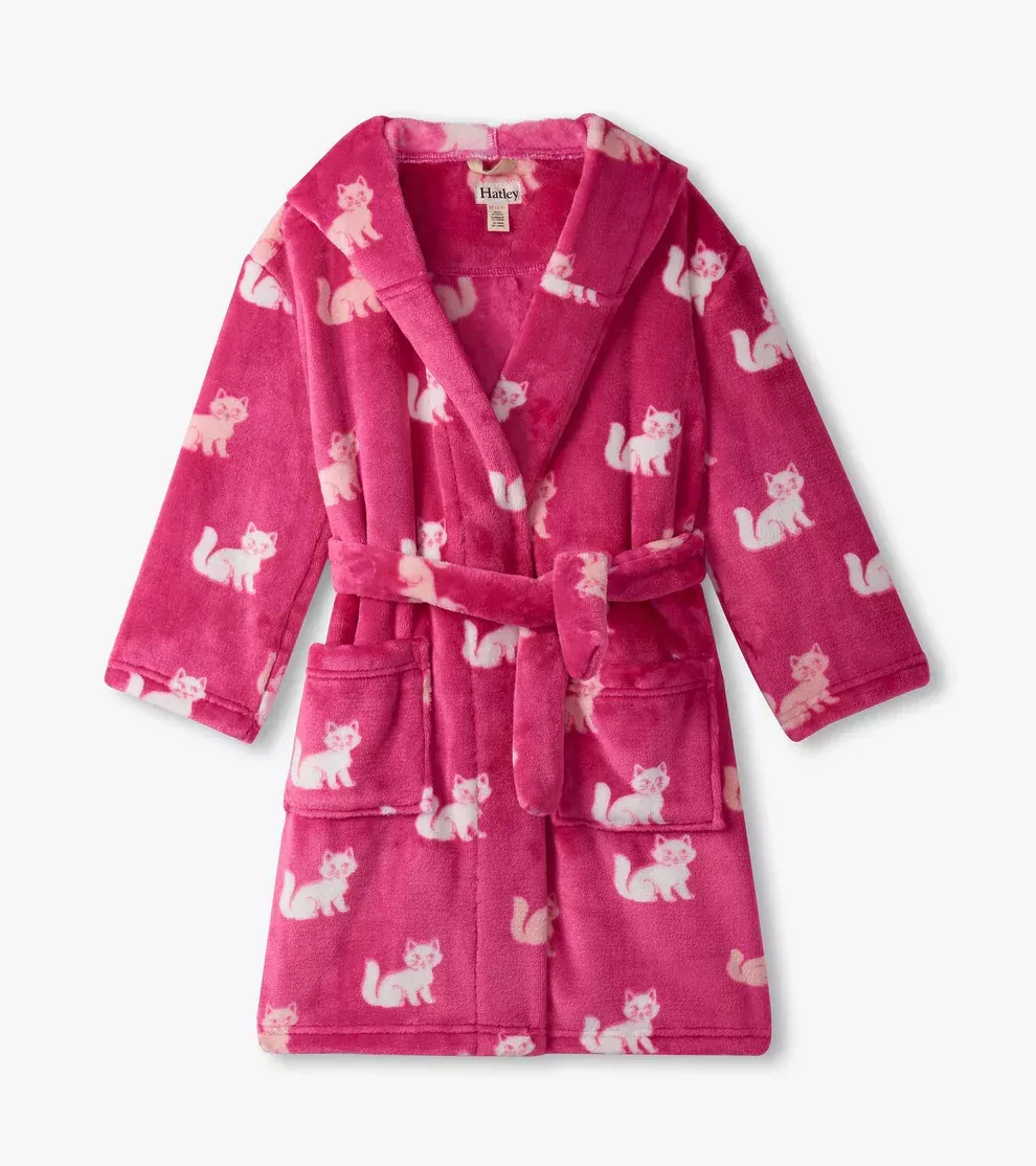 Girls Little Kitties Pink Fuzzy Fleece Robe