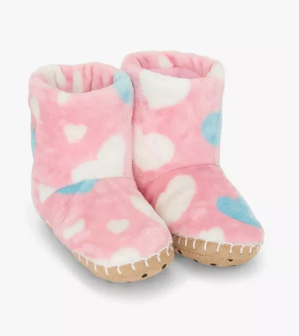 Hatley Big Hearts Pink Fuzzy Fleece Slippers