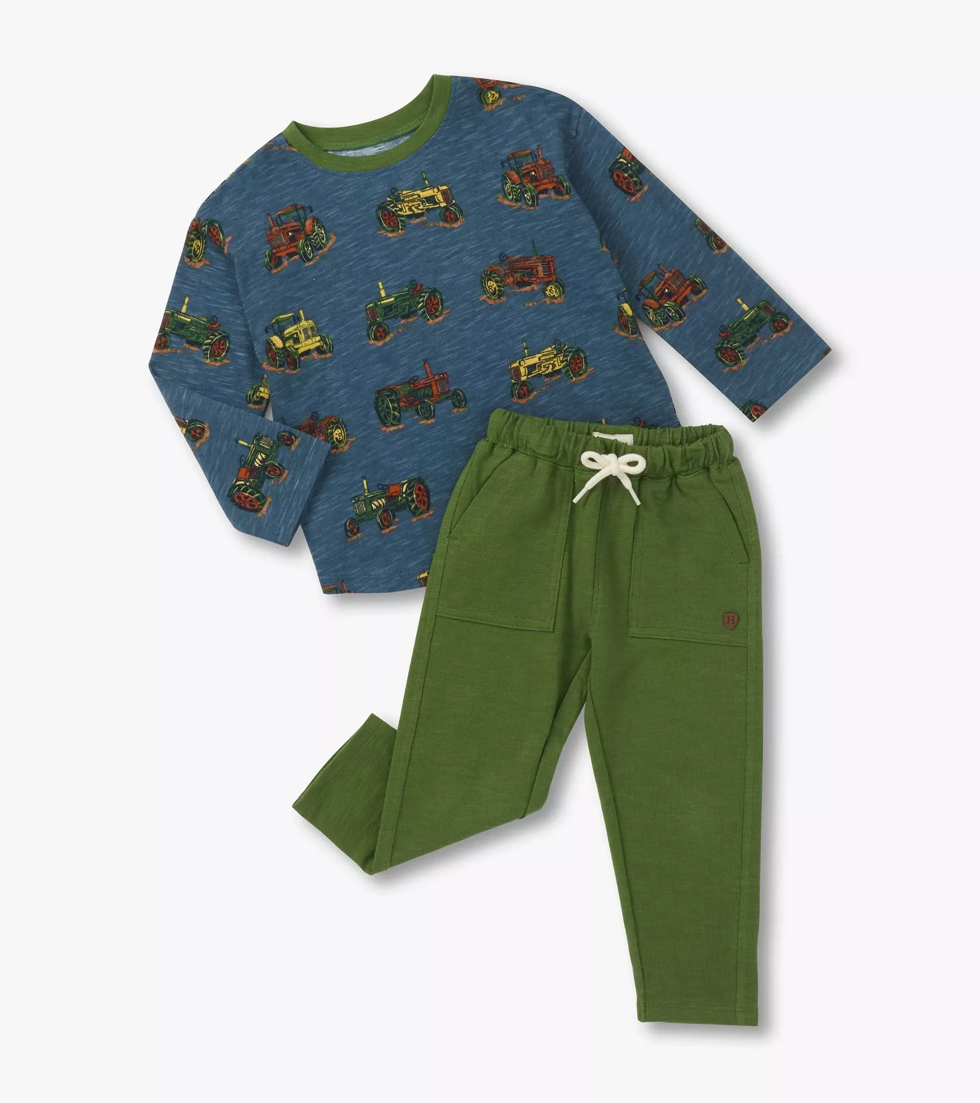 Hatley Landscape Tractors Graphic Tee & Pull On Pant Set
