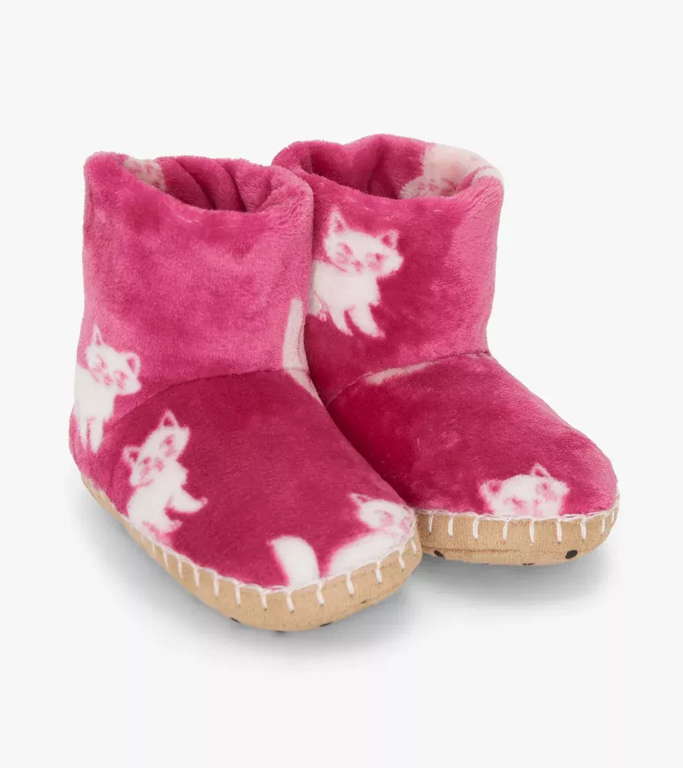 Hatley Little Kitties Pink Fuzzy Fleece Slippers