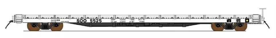HO Scale - 60' Wood-Deck Flatcar White Trailer-Train - SOO Line