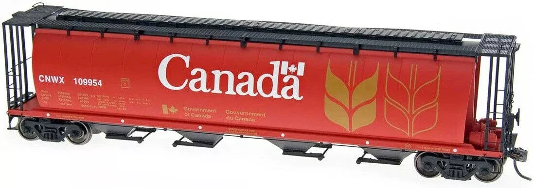 HO Scale - Government of Canada 59‚Ä? 4-Bay Cylindrical Covered Hopper with Round Hatches - CNWX
