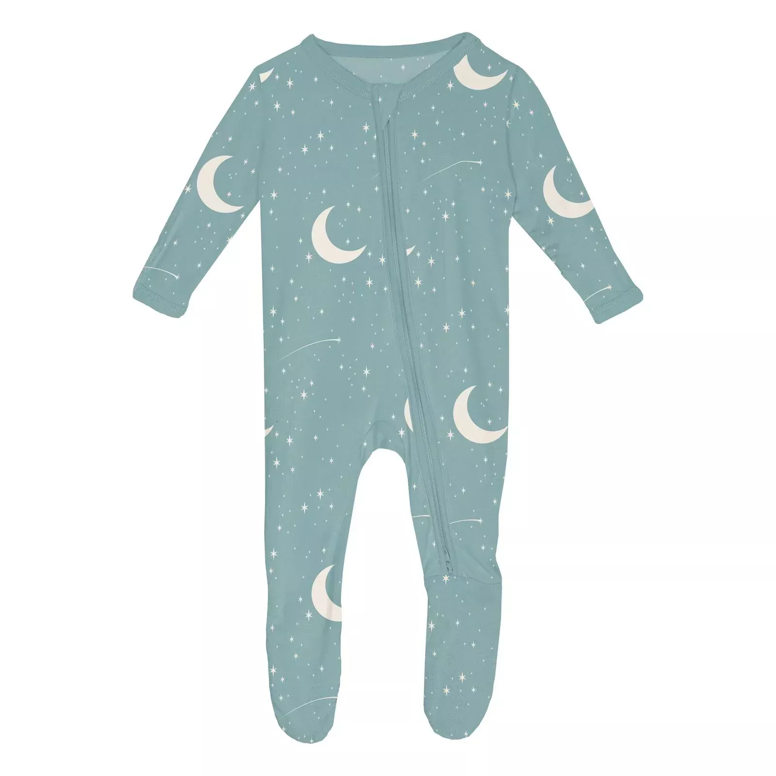 Kickee 2 Way Zipper Footie - Jade Stary Sky & Moon