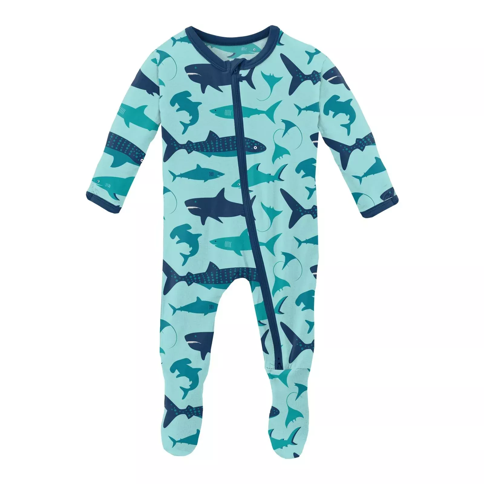 Kickee 2 Way Zipper Footie - Summer Sky sharks
