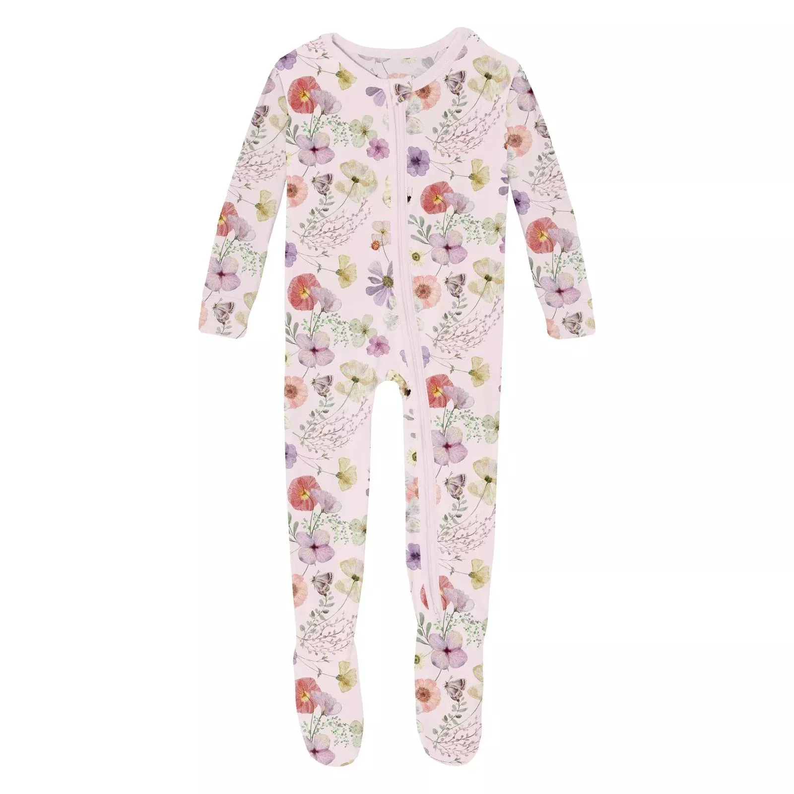 Kickee 2 Way Zipper Footie - Violet Pressed Flowers