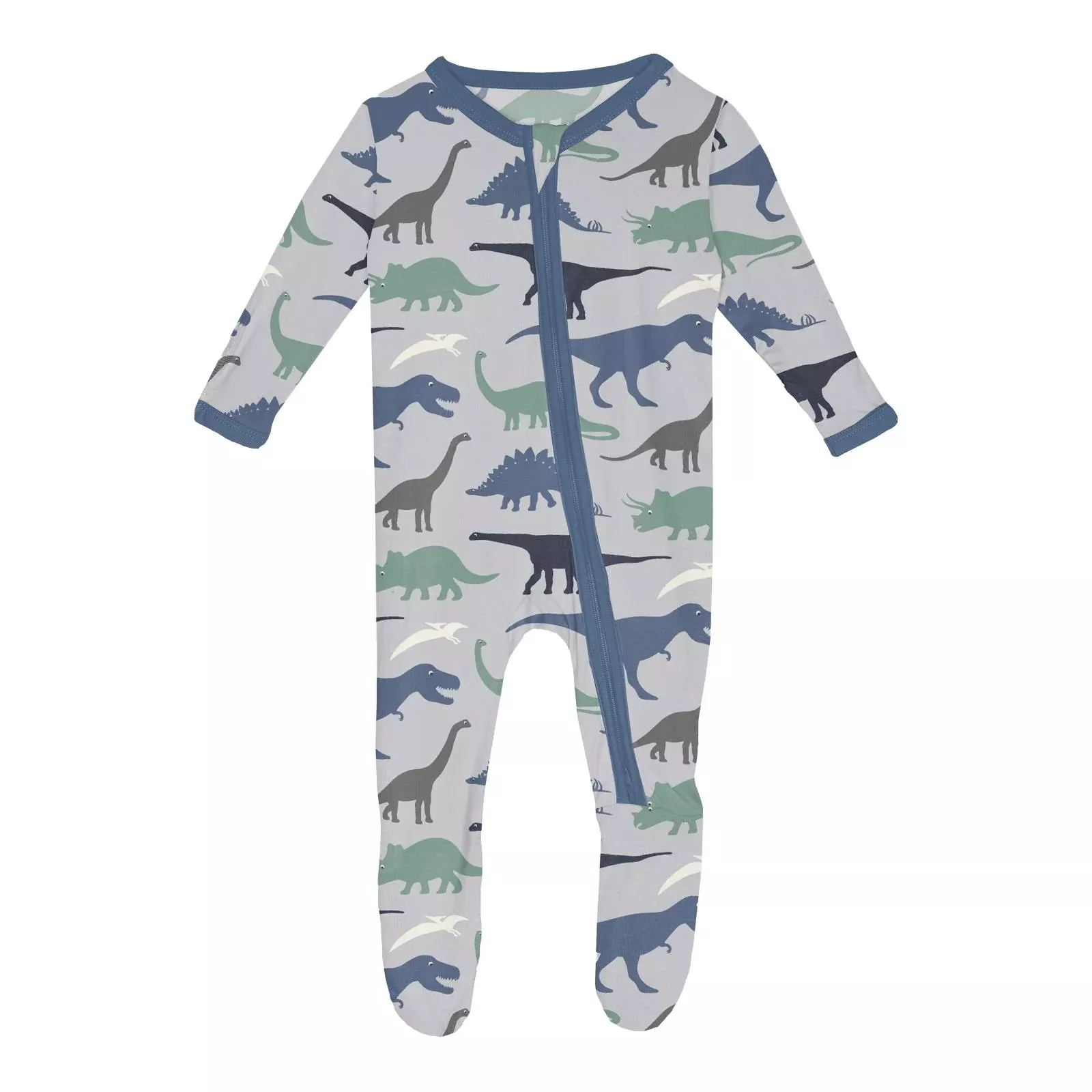 Kickee Print Footie with 2 Way Zipper - Dino Museum