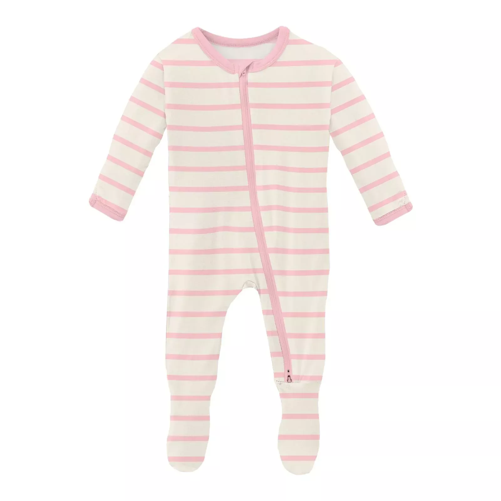 Kickee Print Footie with 2 Way Zipper - Lotus Sweet Stripe
