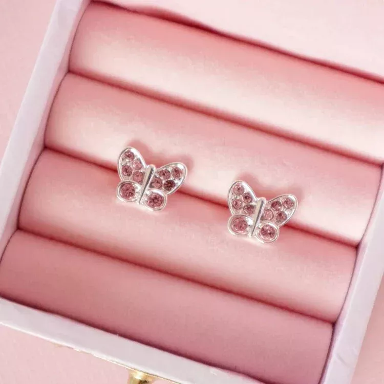 Lauren Hinkley Pink Crystal Butterfly Earrings in Box