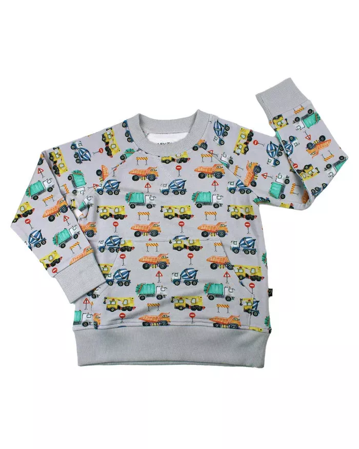 Lev Baby Mark Sweatshirt - Construction Trucks
