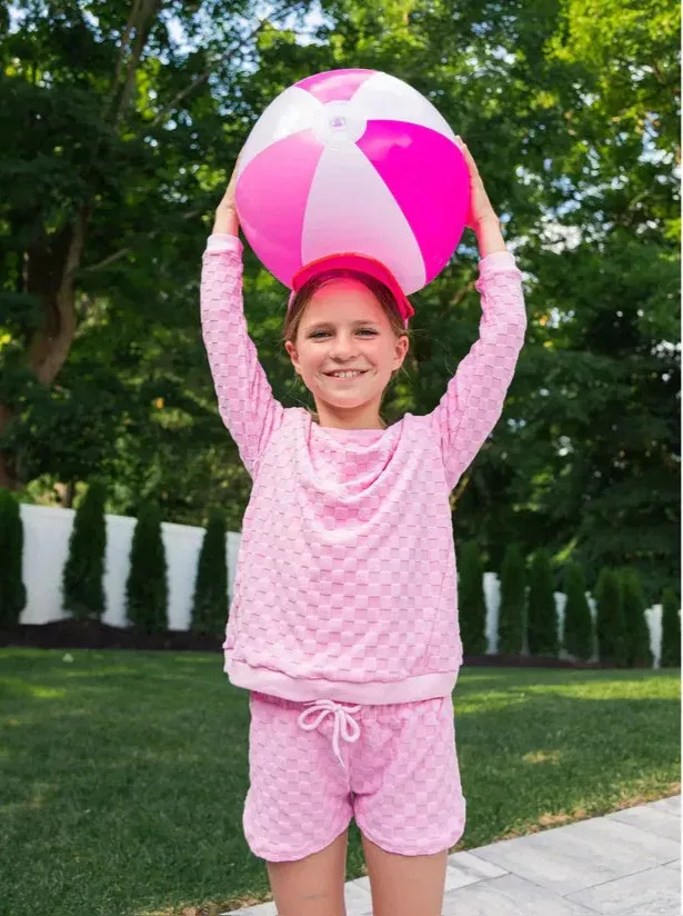 Limeapple 2Pc Pink Terry Sweatshirt and Short Set