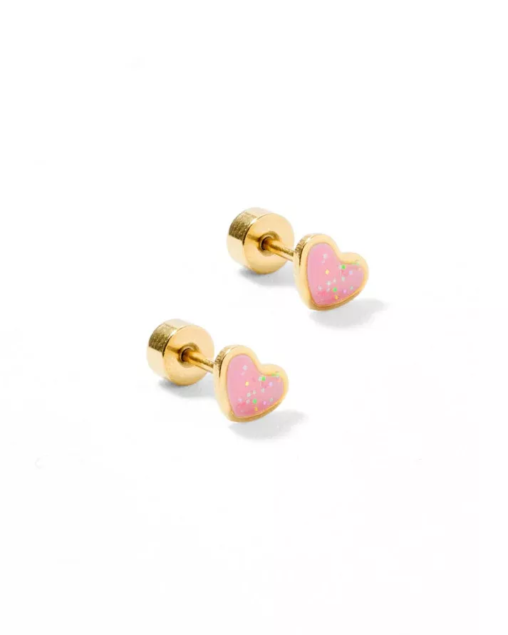 Linny Co. Screwback Stud Earrings - Nora Heart Pink