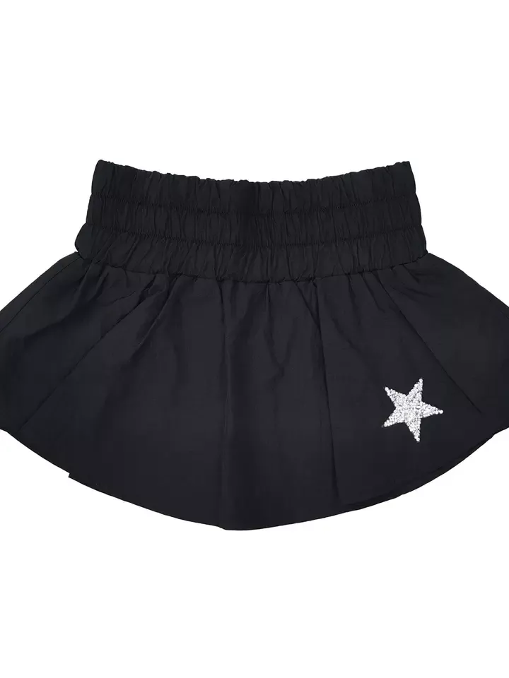 Little Olin Black Gathered Double-Layer Mini Skort