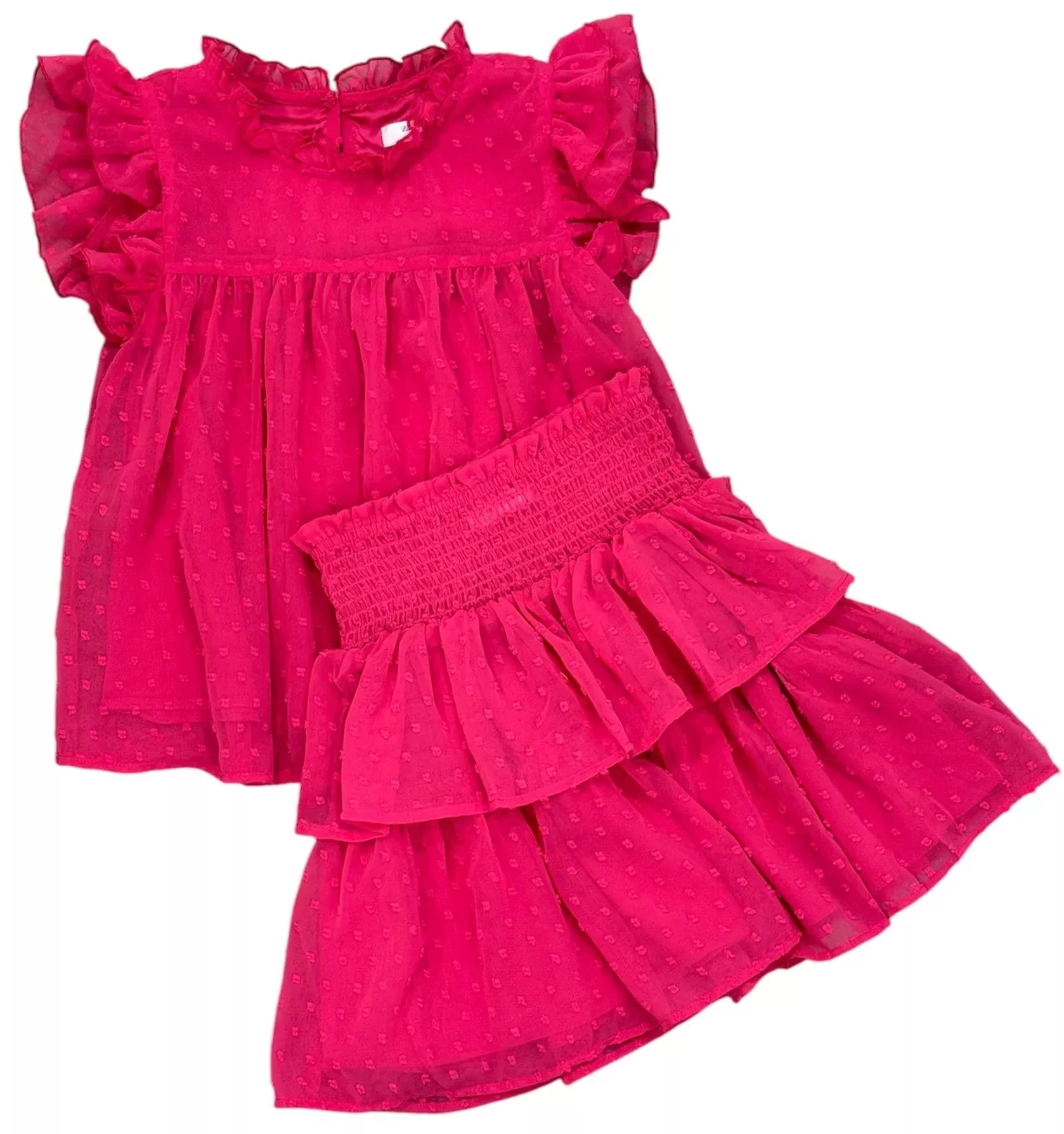 Lulu Bebe Hot Pink Minki Dot Tiered 2Pc Skirt Set