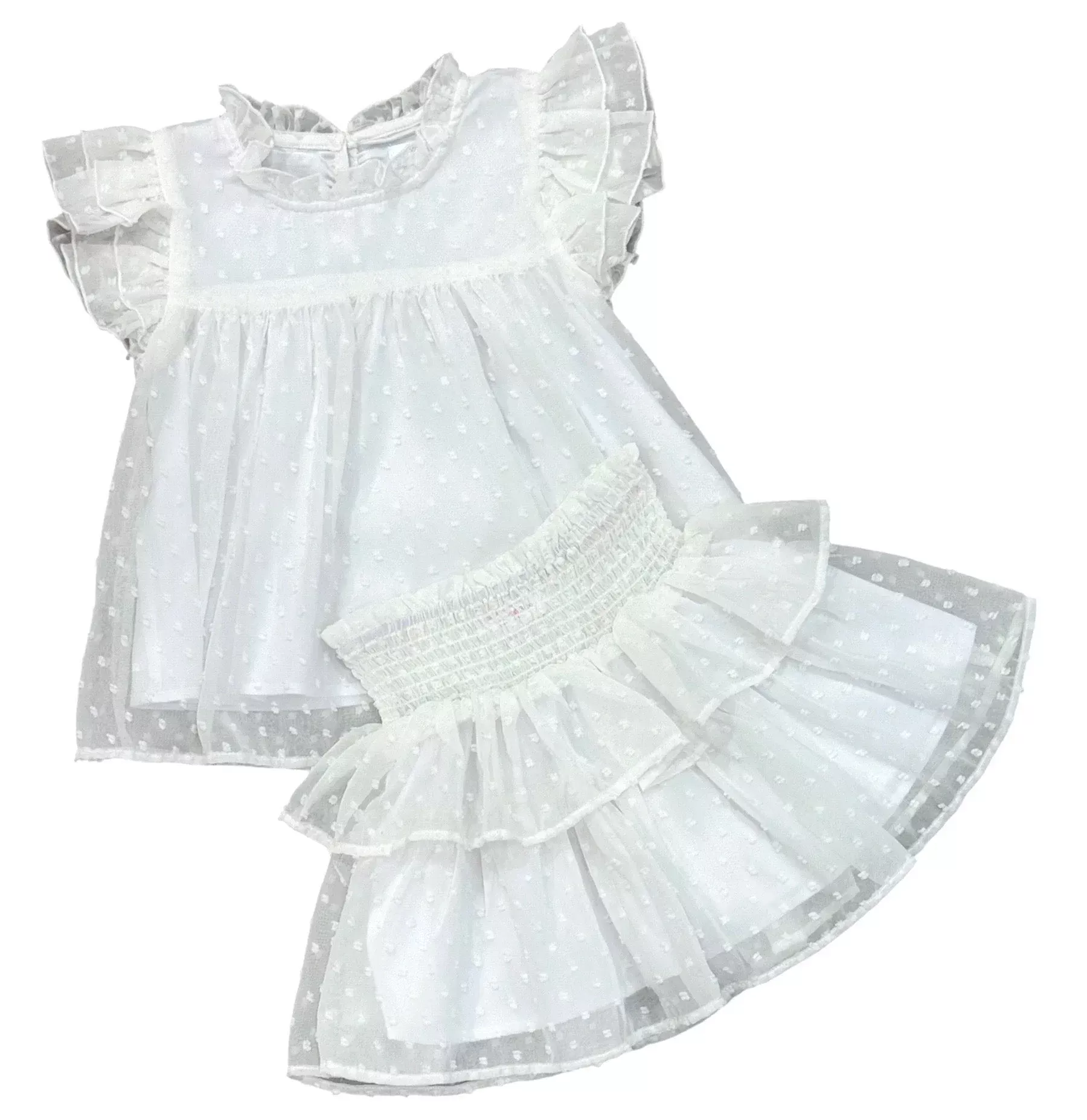 Lulu Bebe White Minki Dot Tiered 2Pc Skirt Set