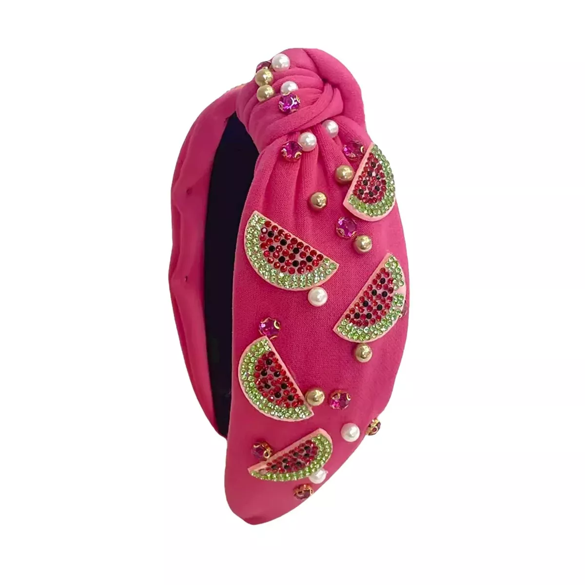 Mavi Bandz Watermelon Knot Headband With Crystal Pearl Embellishments