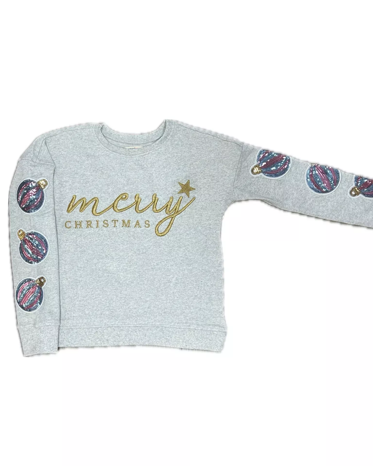 Merry Christmas Heather Gray Sequins Ornaments Sweatshirt