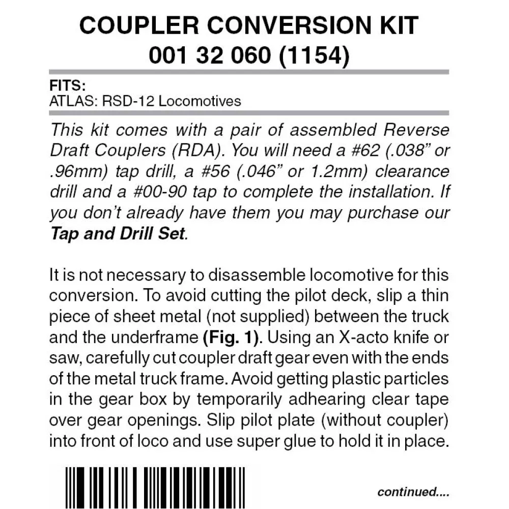 Micro Trains 00132060 1154 Locomotive Coupler Conversion Kits w/Pilot Face -- Atlas RSD12 (black pilot) N Scale