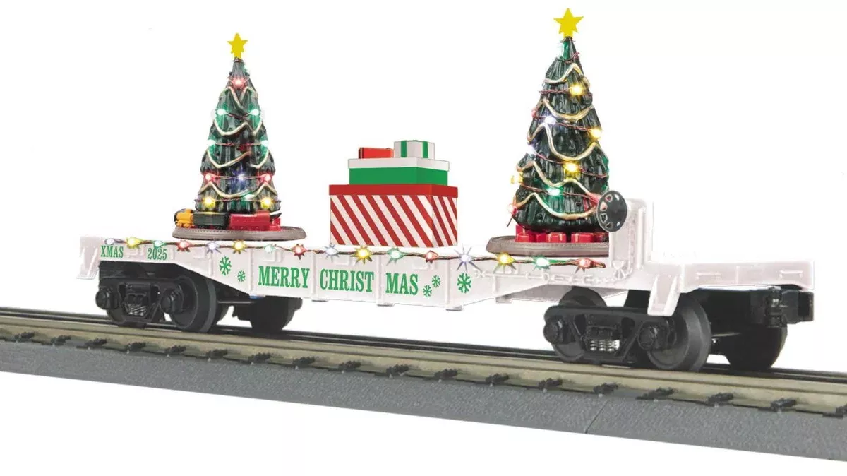 MTH RailKing 30-76944 Christmas WHITE Flat Car 2025 limited O SCALE NEW