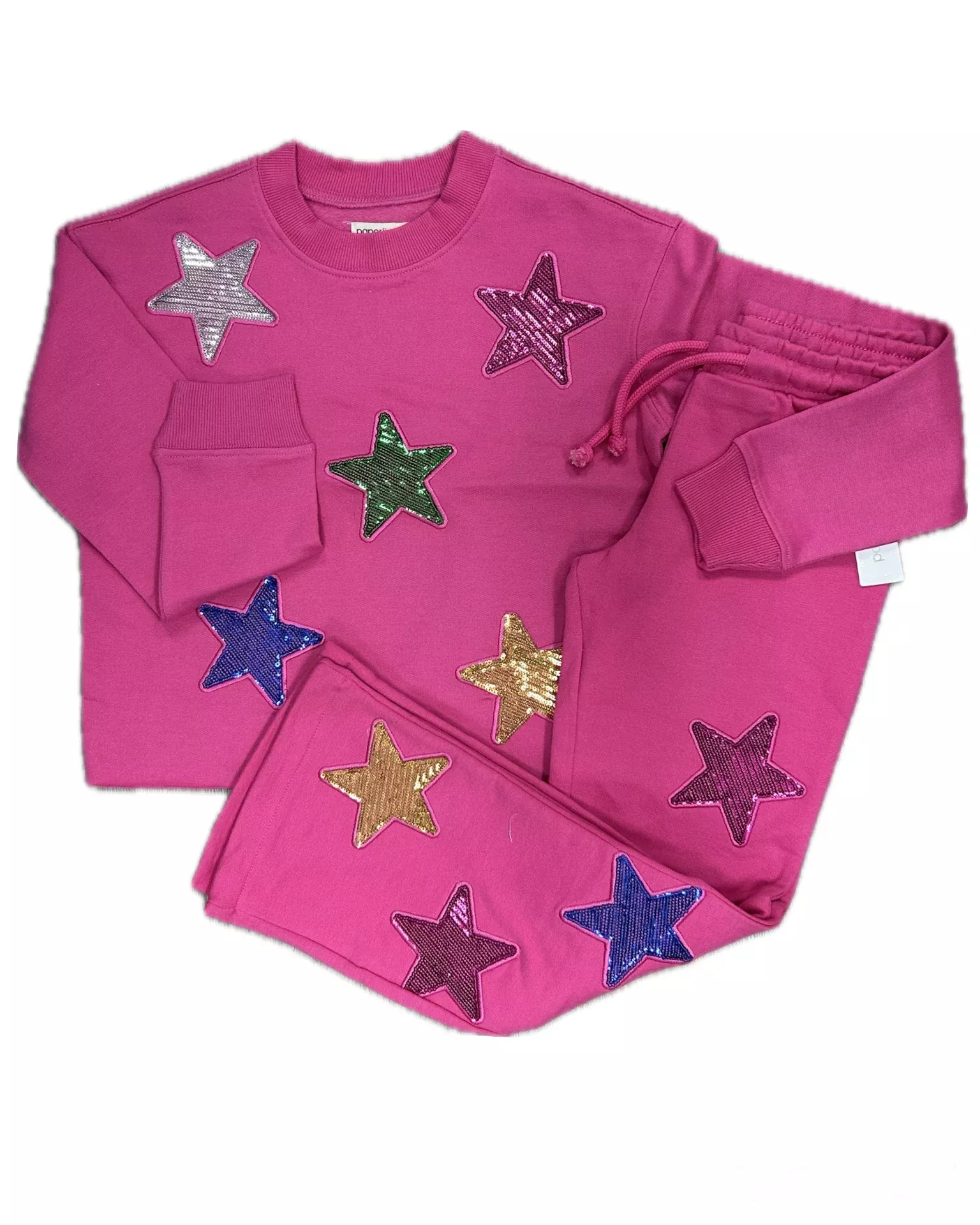 Paper Flower Pink Sequin Stars Applique Jogging Set