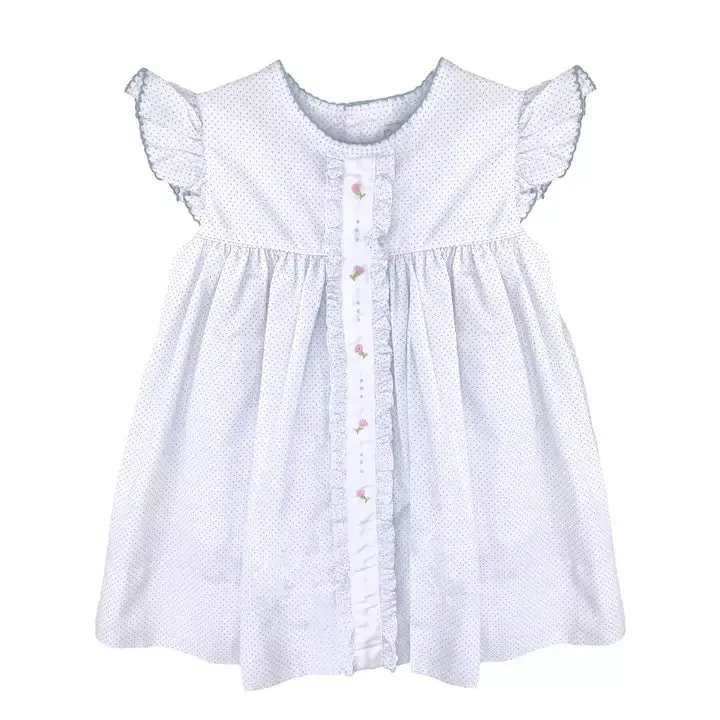 Petit Ami Blue Polka Dot Rosette Center Panel Dress