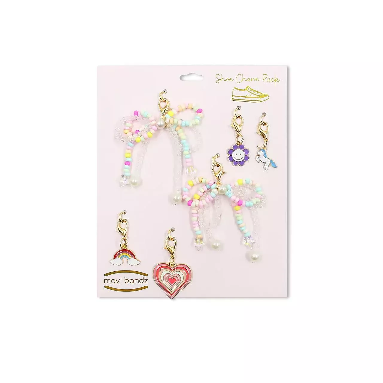 Purple Rainbow Bead Bow and Shoe Charm Set For Shoelaces