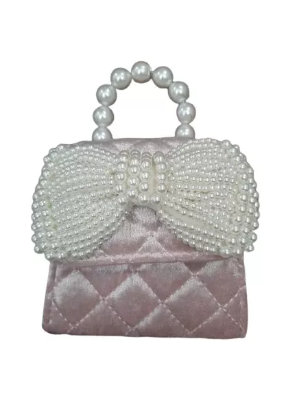 Quilted Velvet Purse with Pearl Bow and Handle