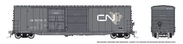 Rapido 173005 NSC 5304 Plug & Sliding Door Boxcar CN Canadian National (North America Scheme, gray, white, CNNA Logo) #557115 HO Scale